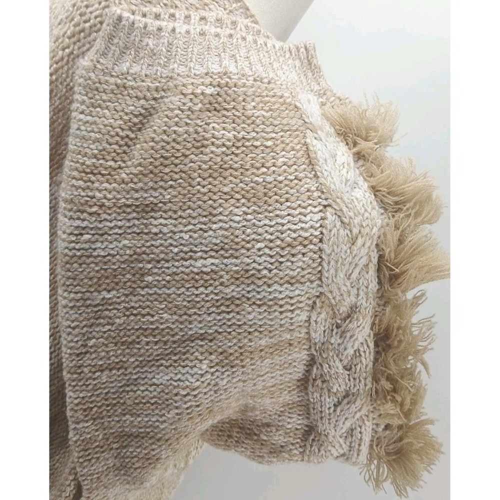 Anthropologie Cardigan Women Brown Braided Sleeve Preppy Boho Sweater Sz OZ - Picture 7 of 8